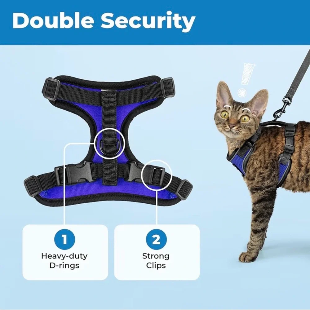 Comfortable Blue Cat Harness and Leash Set